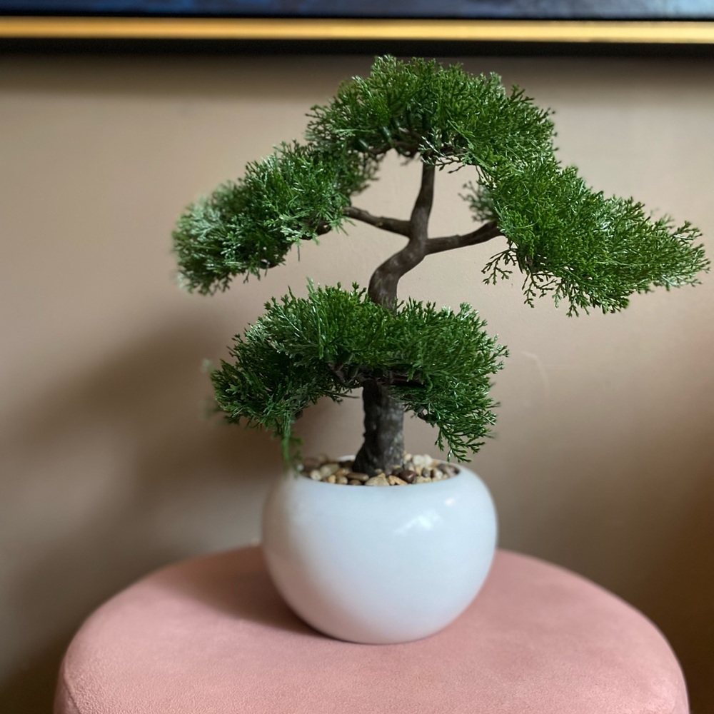 Mini Artificial Bonsai Tree in Gloss Ceramic Pot – Zen Accent Decor